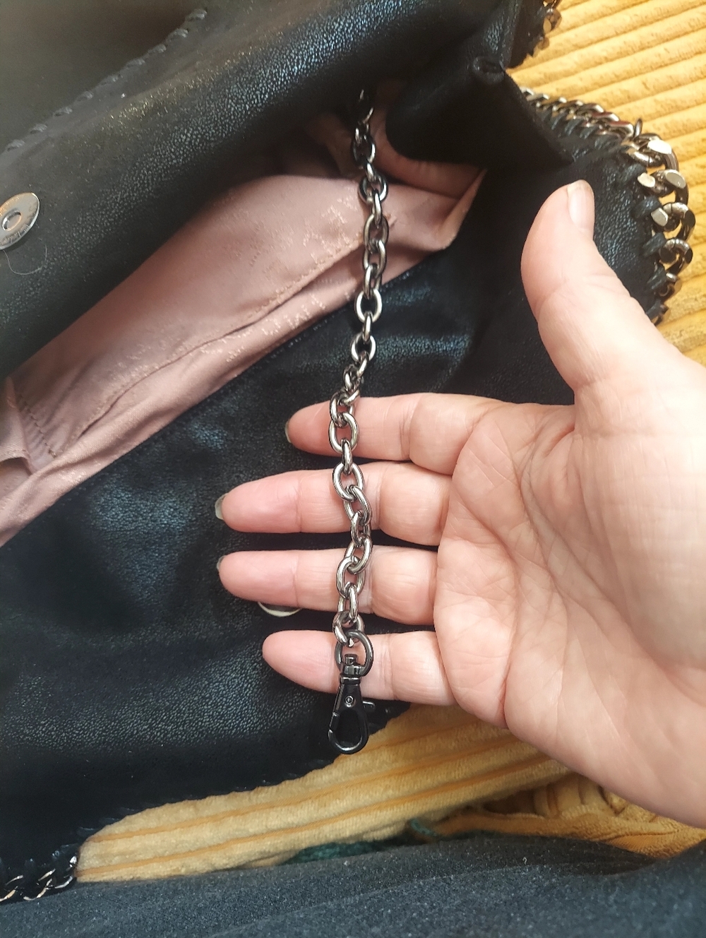 Stella McCartney black Whipstitch Chain-Trim Suede  Tote Bag Made In Italy - Picture 11 of 16